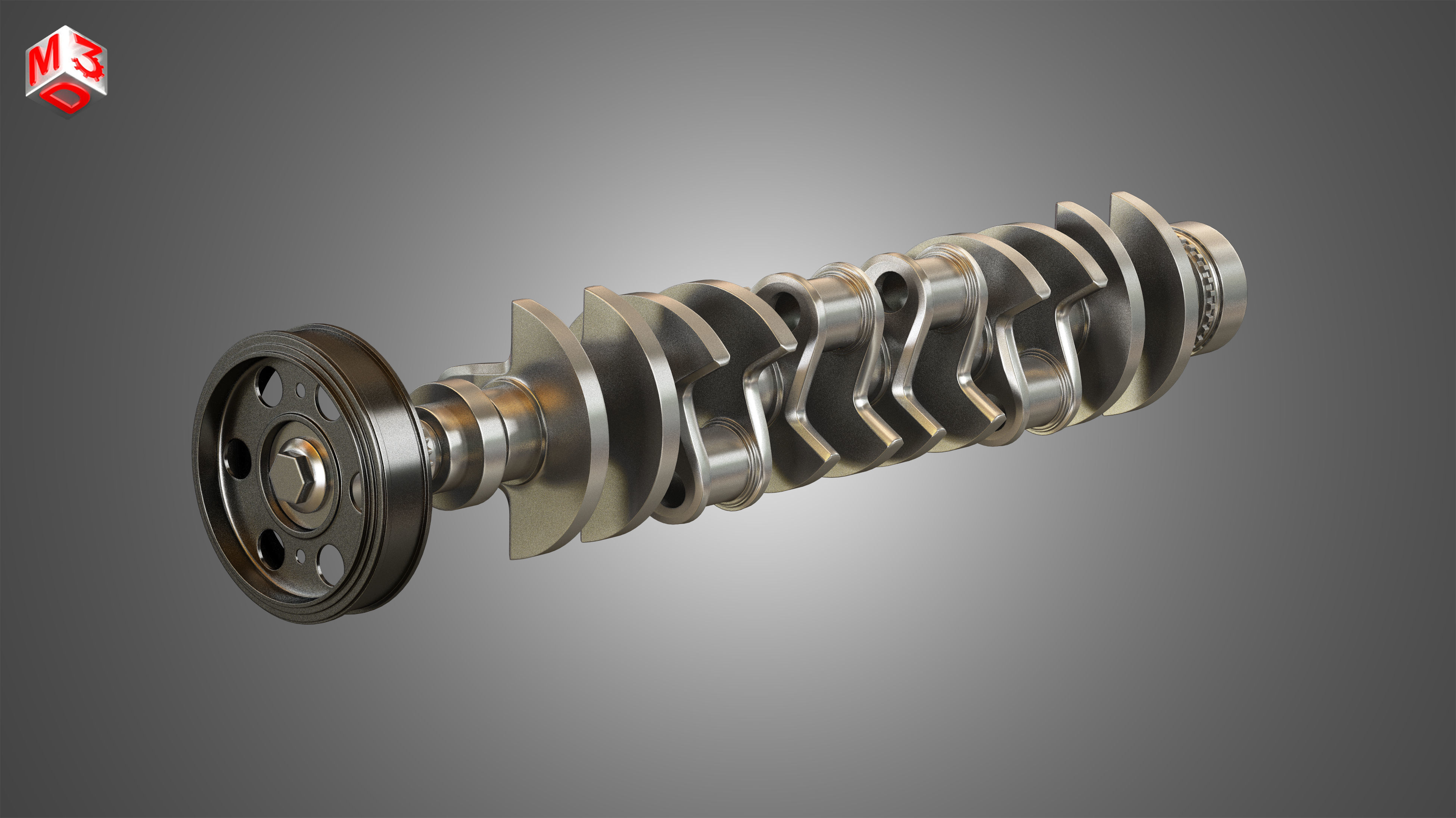 industrial Crankshaft with Pulley Damper 3D model