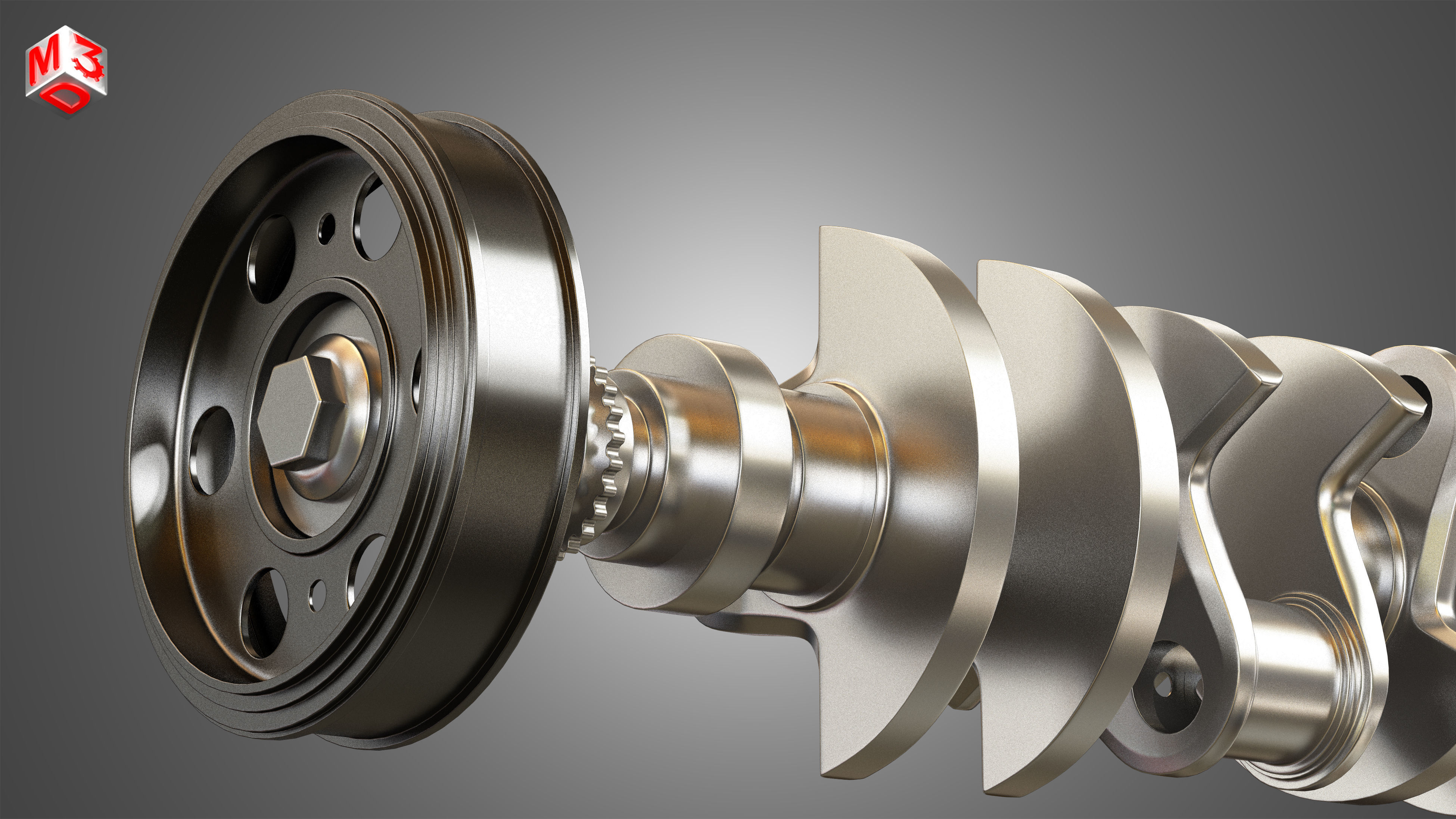 Crankshaft with Pulley Damper 3D model_11