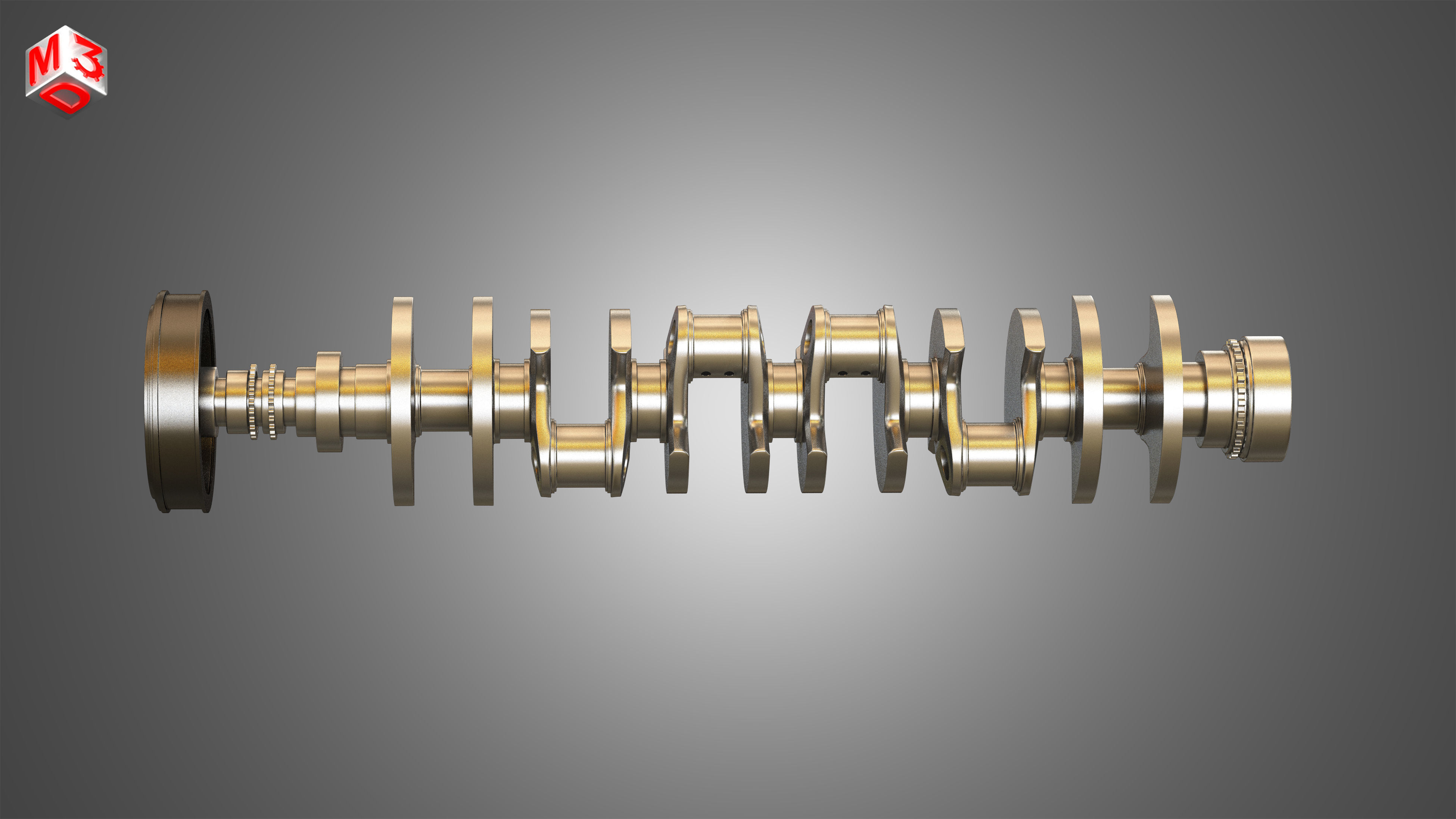 Crankshaft with Pulley Damper 3D model_9