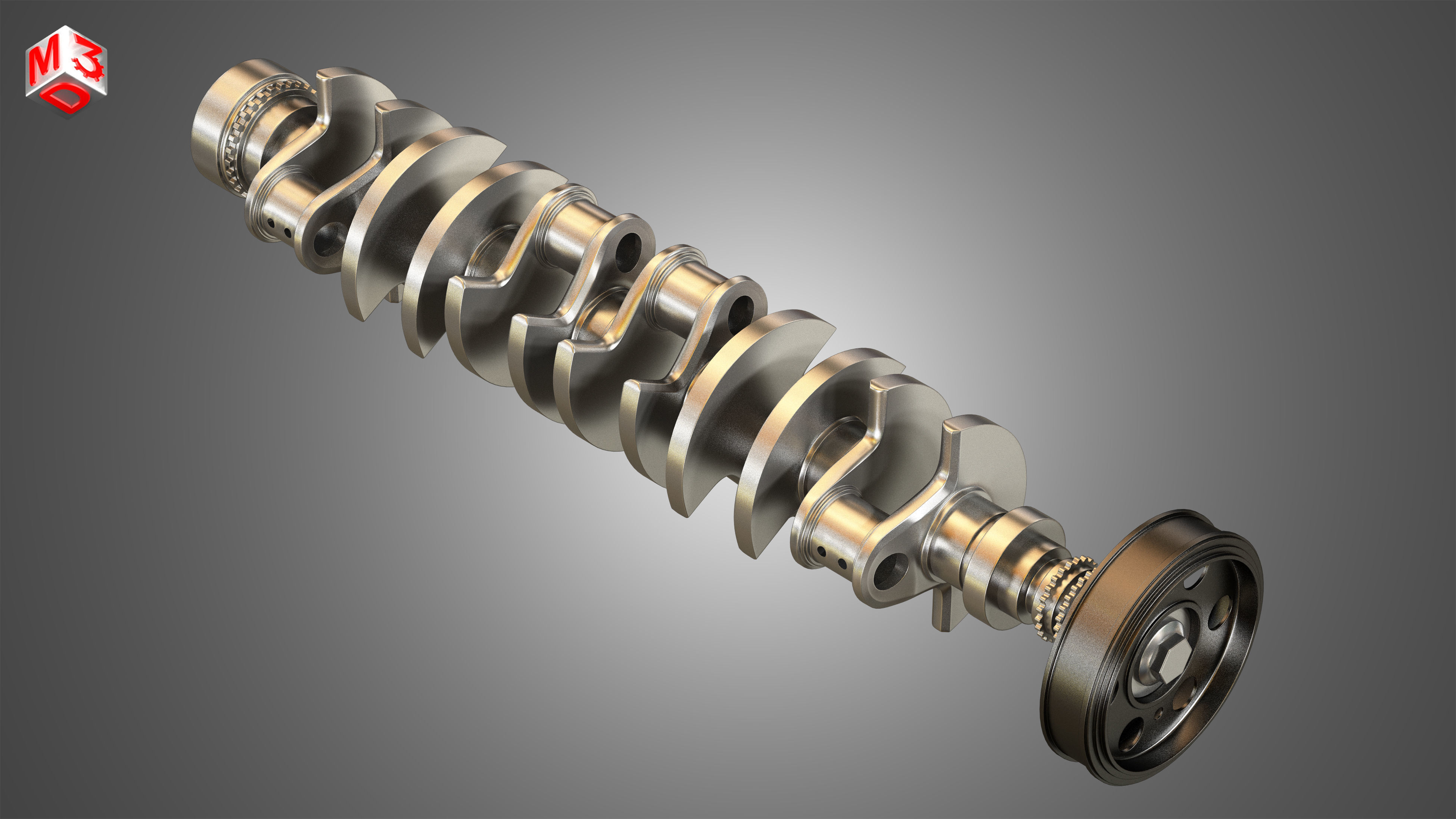 Crankshaft with Pulley Damper 3D model_8