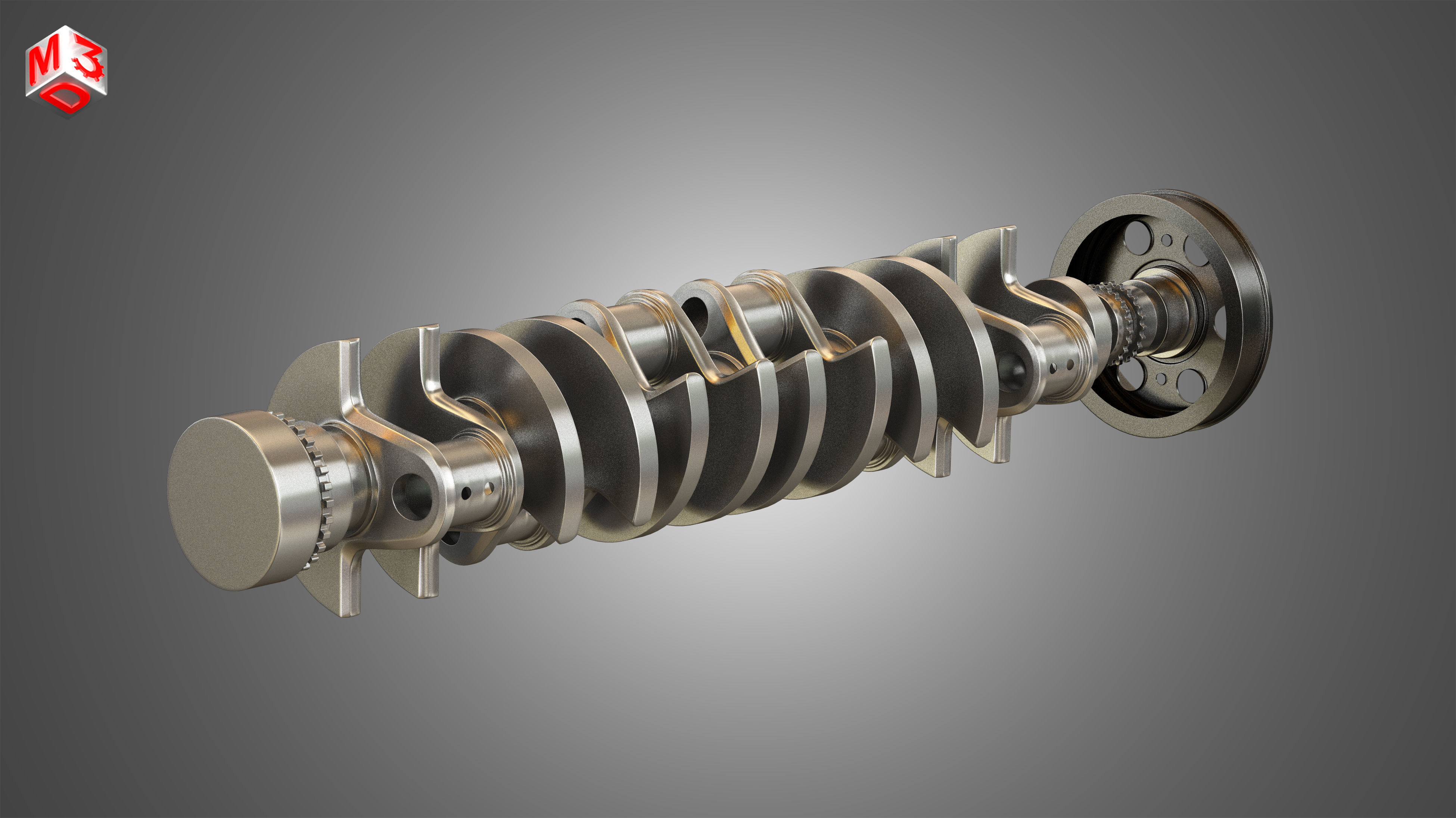 Crankshaft with Pulley Damper 3D model_2