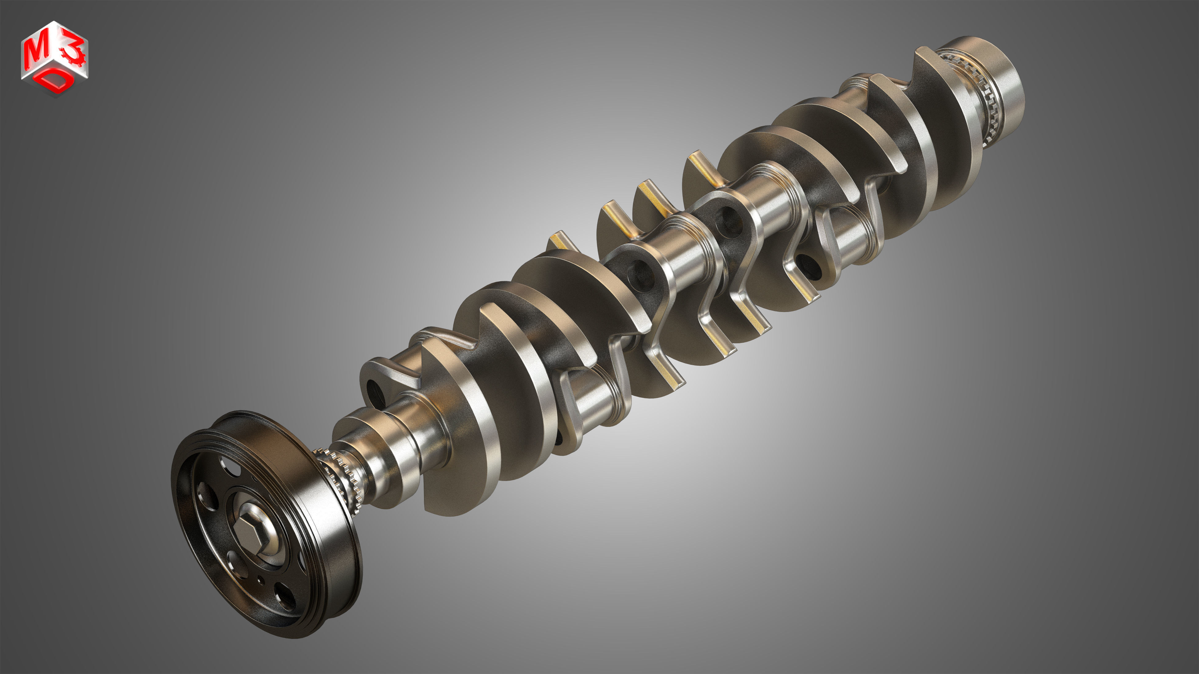 Crankshaft with Pulley Damper 3D model_5