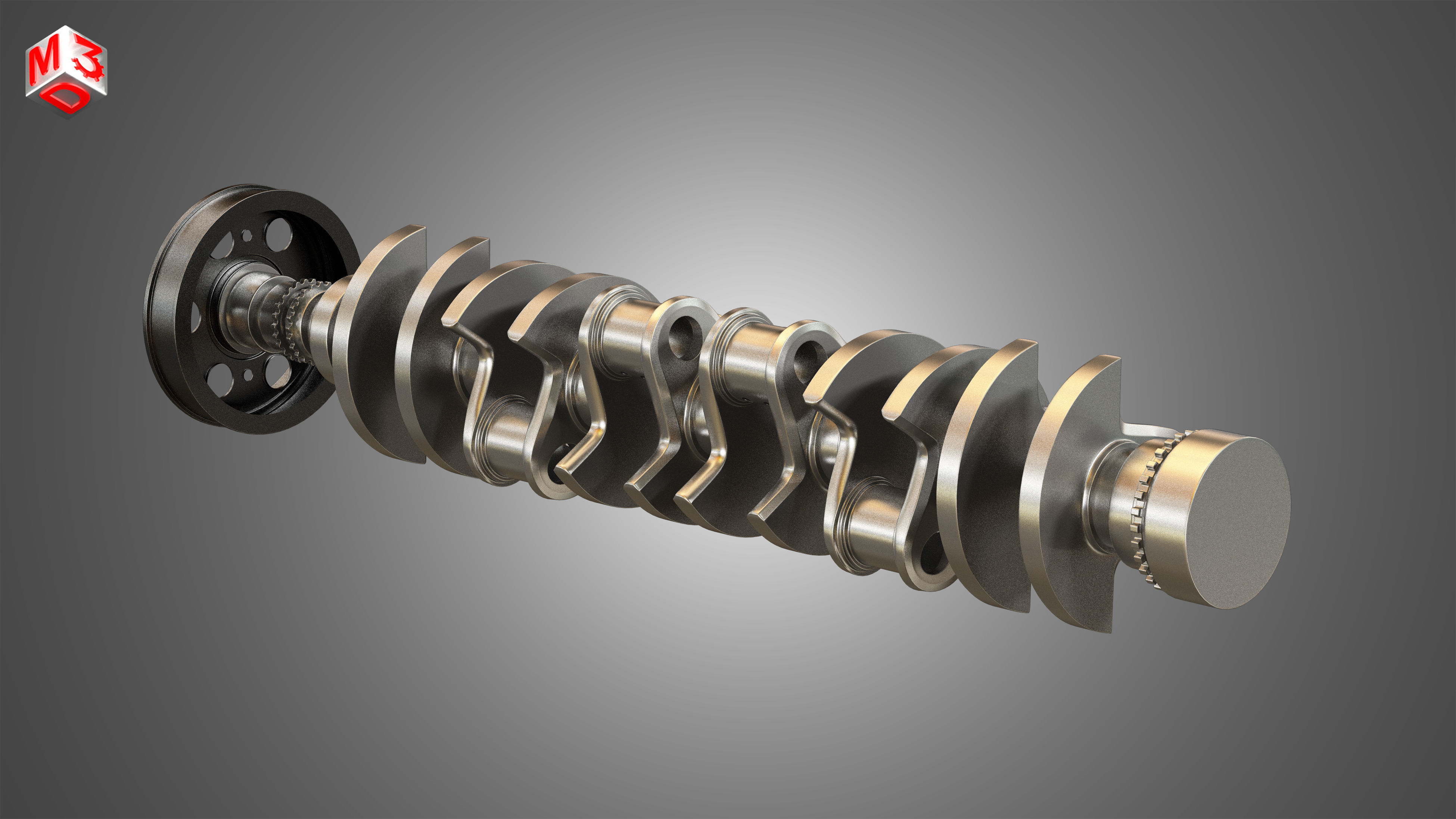 Crankshaft with Pulley Damper 3D model_3