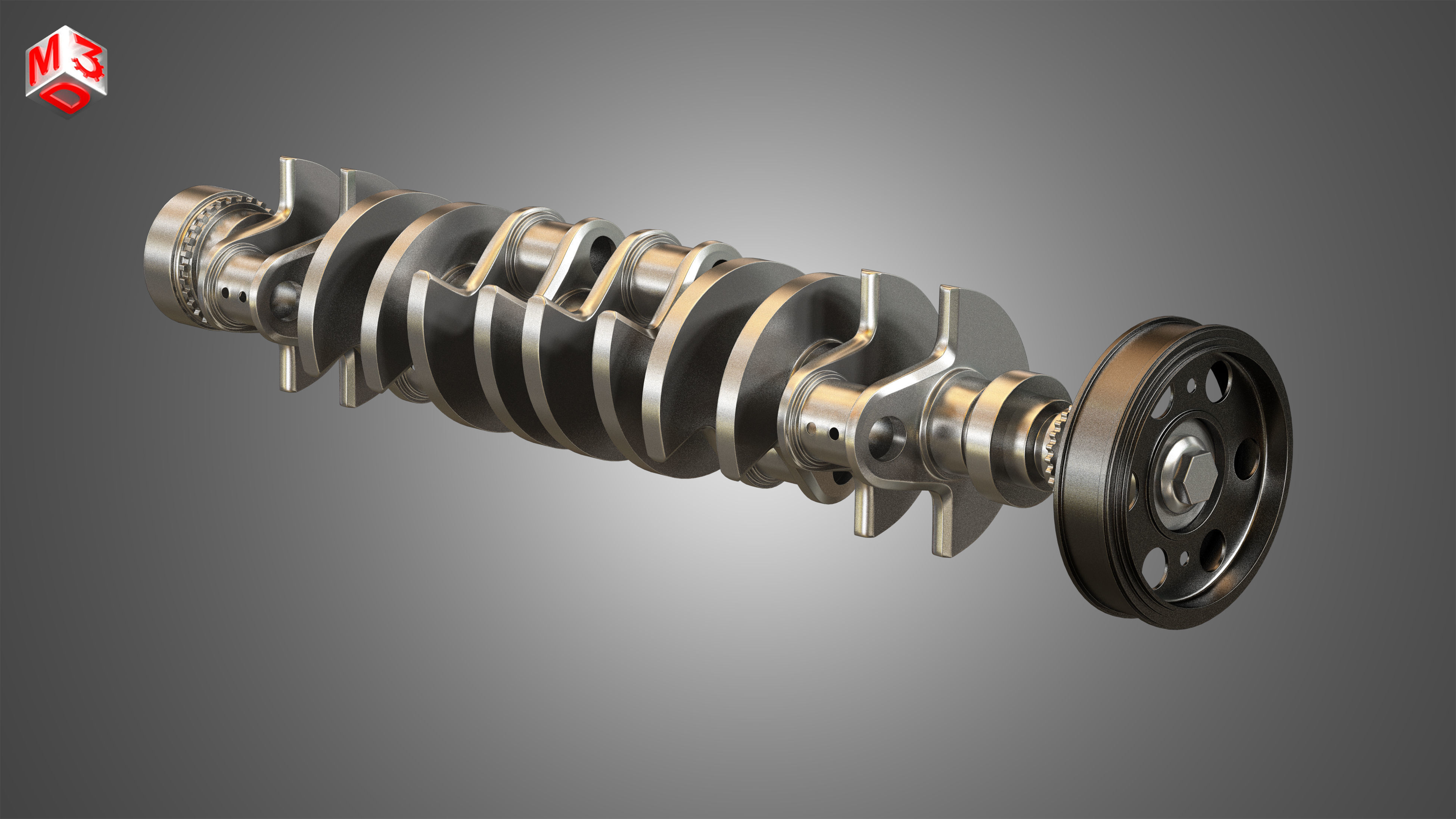 Crankshaft with Pulley Damper 3D model_4