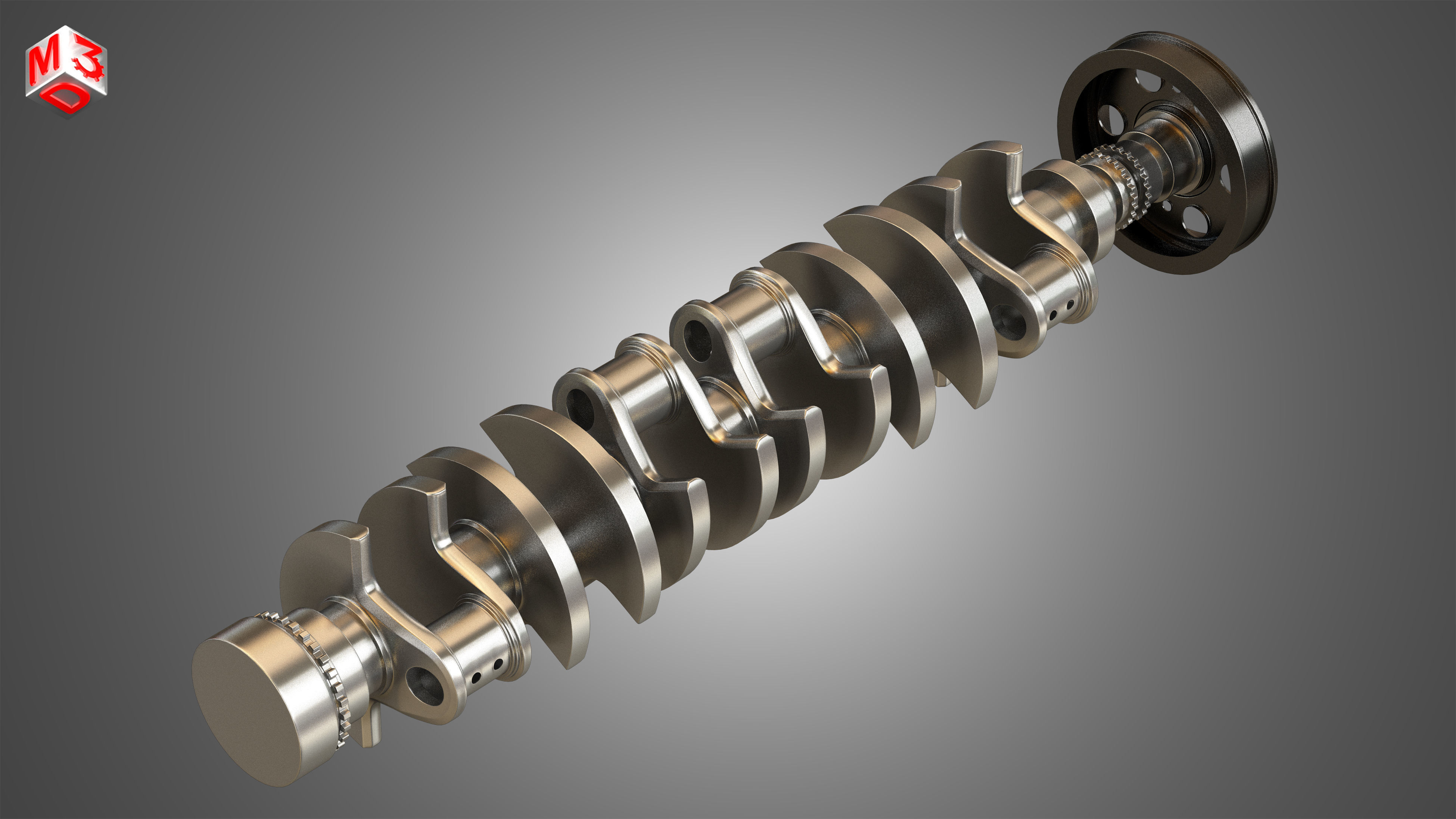 Crankshaft with Pulley Damper 3D model_6
