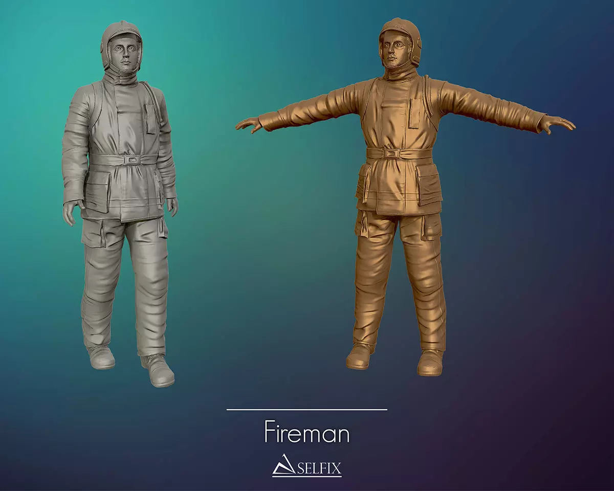 Fireman 3D sculpture 3D print model_0