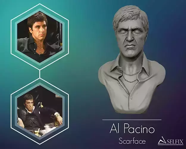 Scarface Alpacino portrait sculpture 3D print model