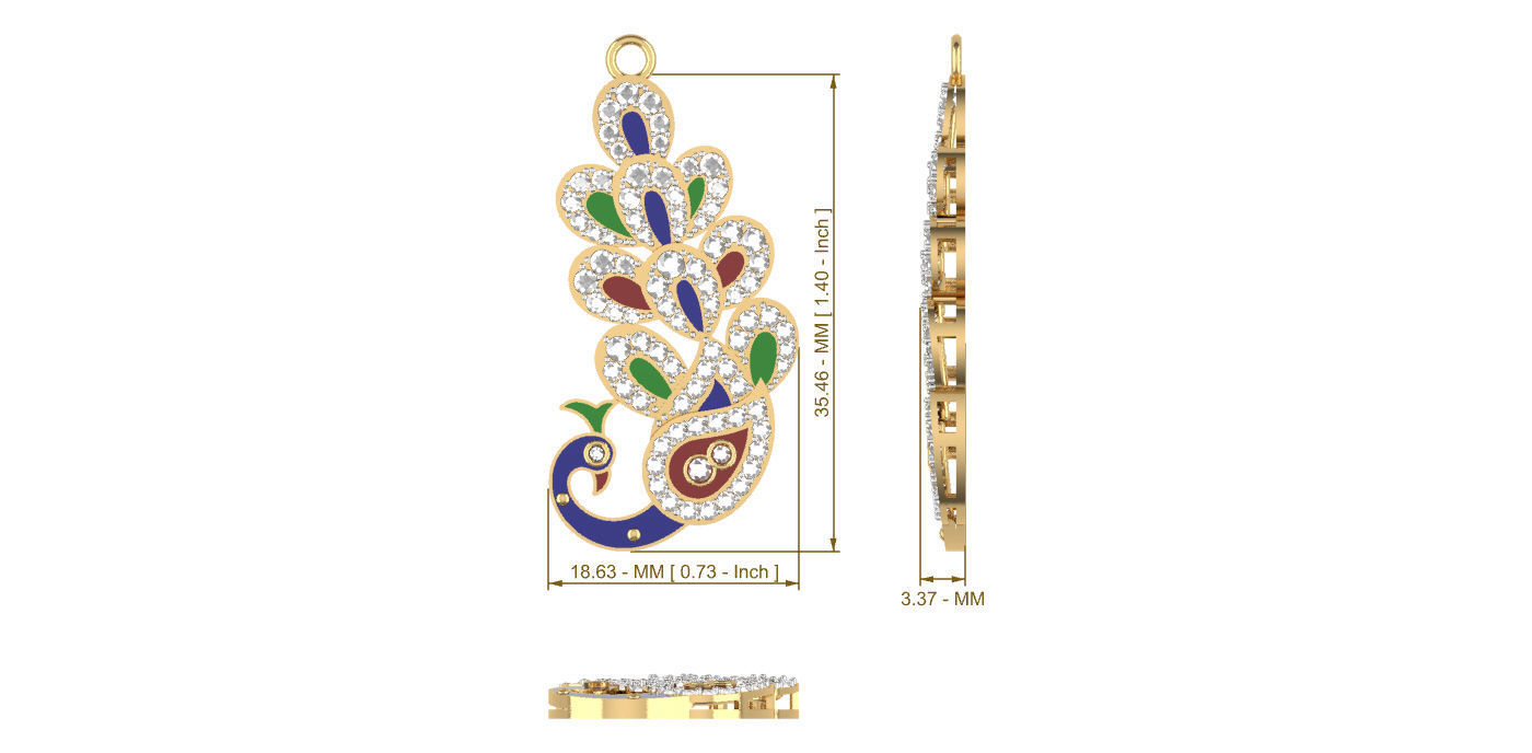 Peacock Diamond Pendant Set 3D print model_5
