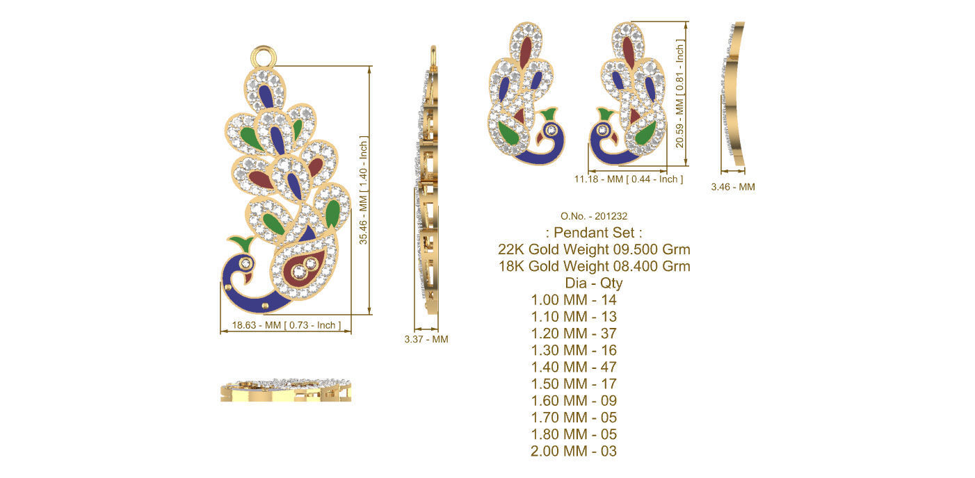 Peacock Diamond Pendant Set 3D print model_8