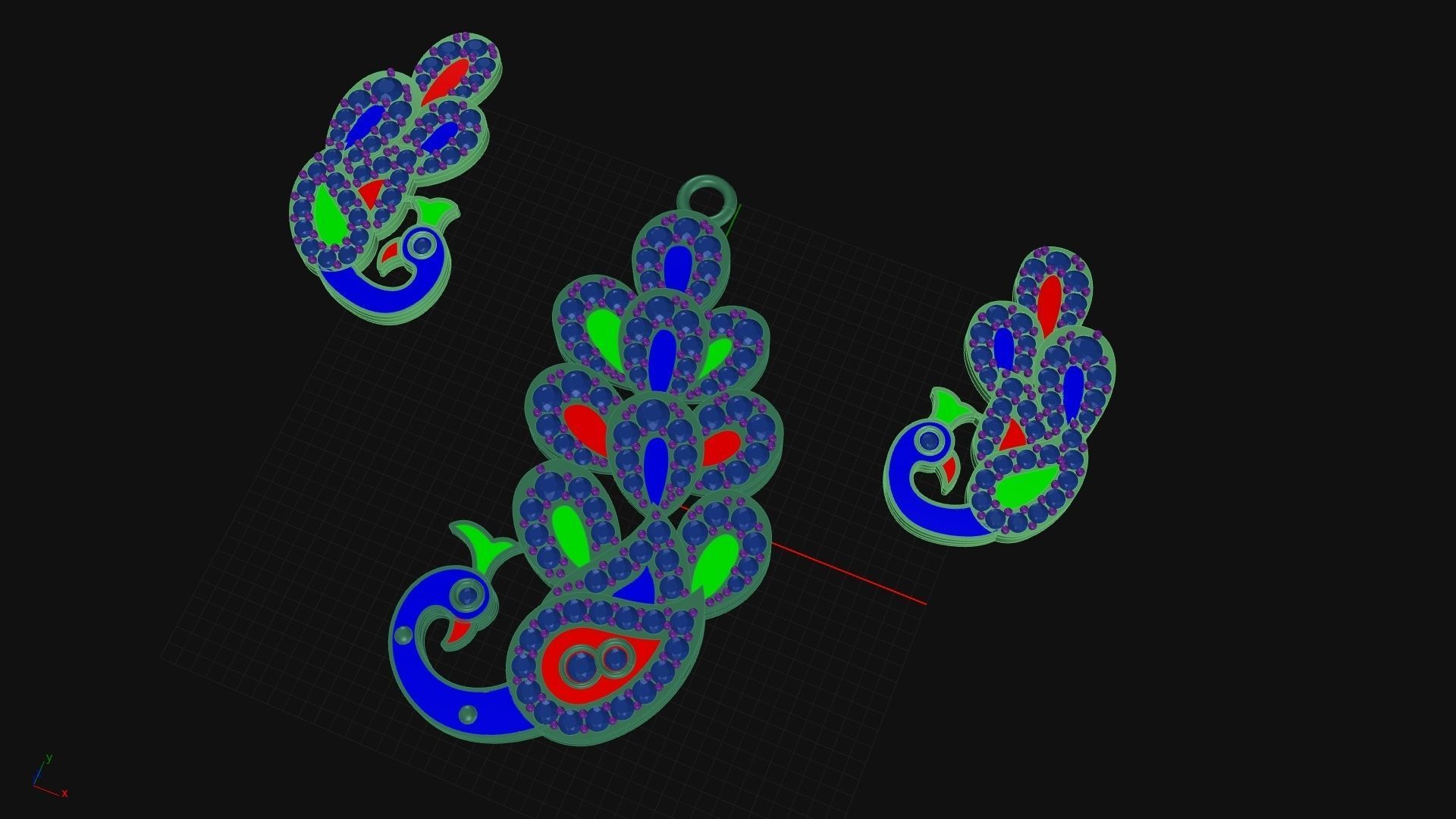 Peacock Diamond Pendant Set 3D print model_9