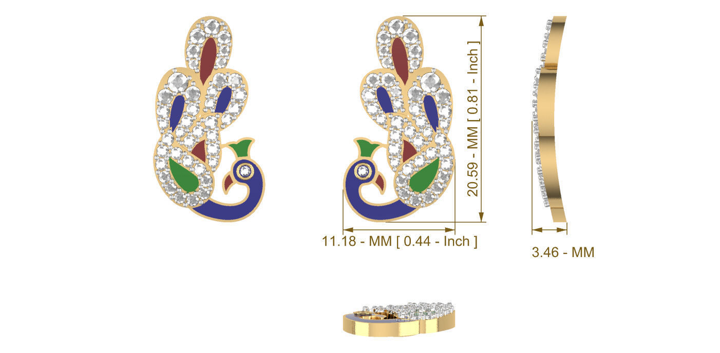 Peacock Diamond Pendant Set 3D print model_7