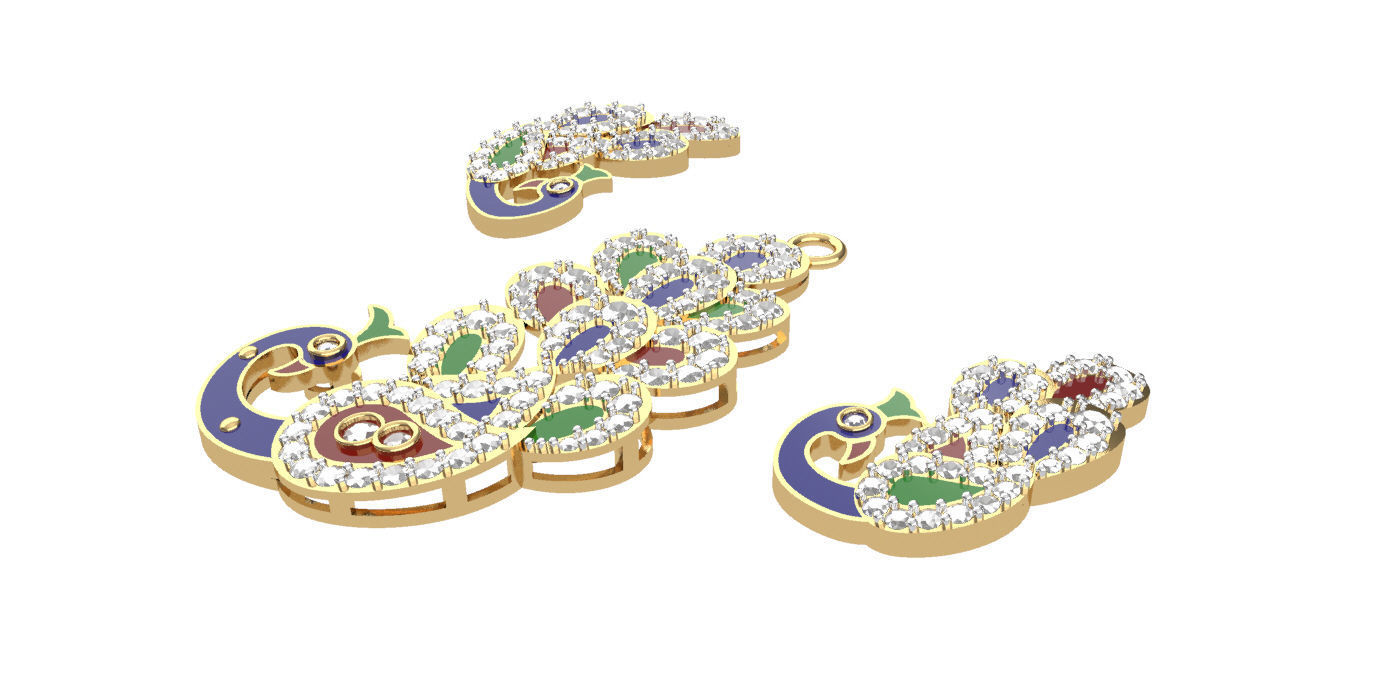 Peacock Diamond Pendant Set 3D print model_1