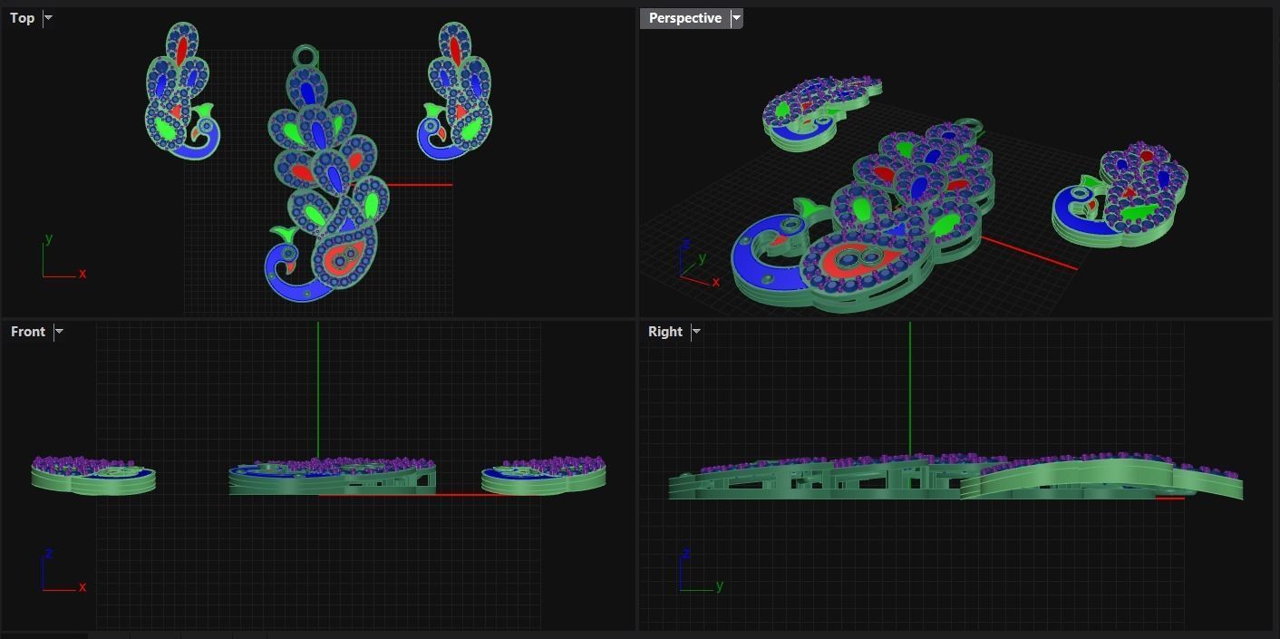 Peacock Diamond Pendant Set 3D print model_11