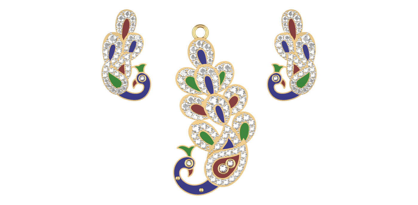 Peacock Diamond Pendant Set 3D print model_3