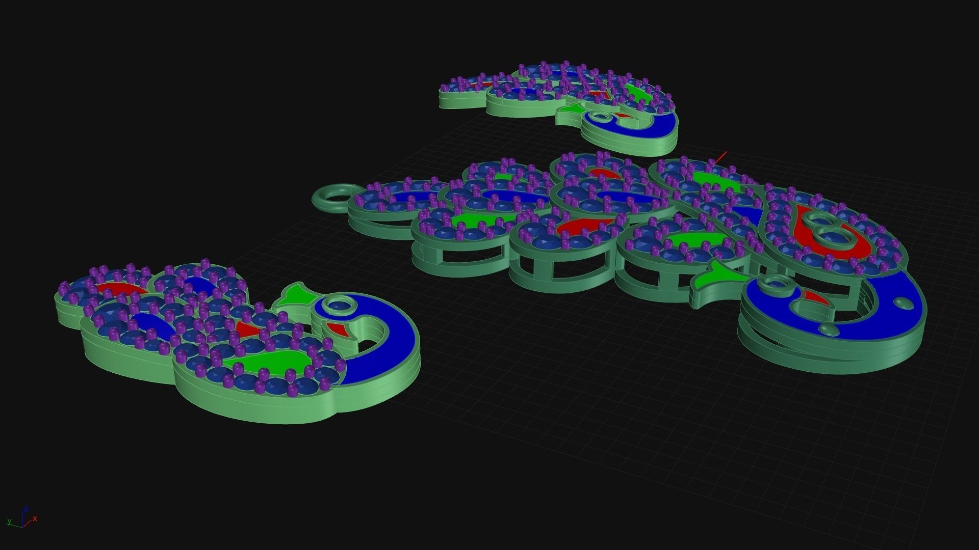 Peacock Diamond Pendant Set 3D print model_10