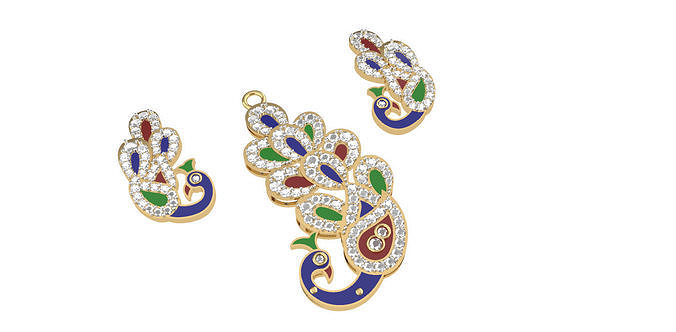 Peacock Diamond Pendant Set 3D print model