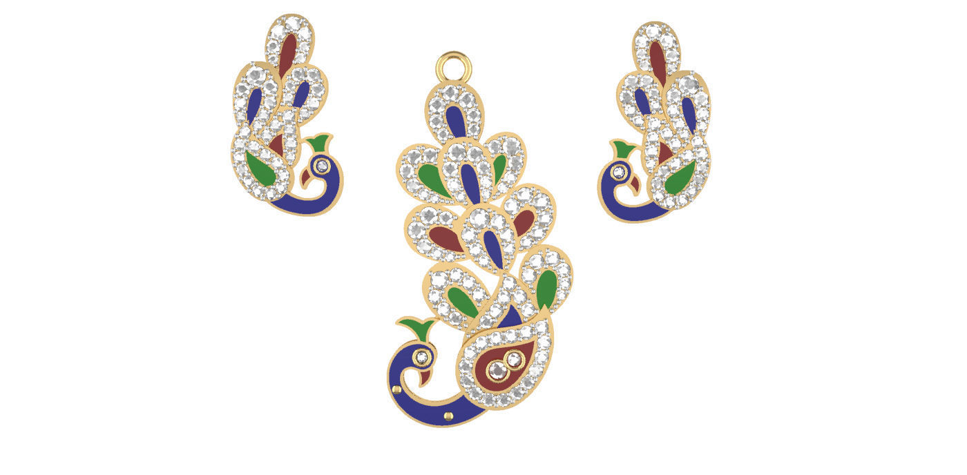 Peacock Diamond Pendant Set 3D print model_2