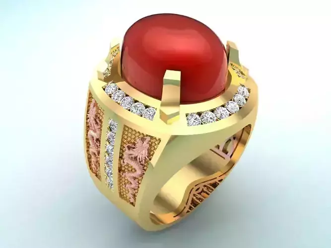 Dragon ring - Four dragons ring - Mens oval stone ring - N418