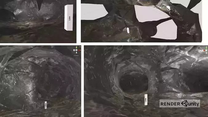 Cave low-poly game ready metal sculpture with two legs