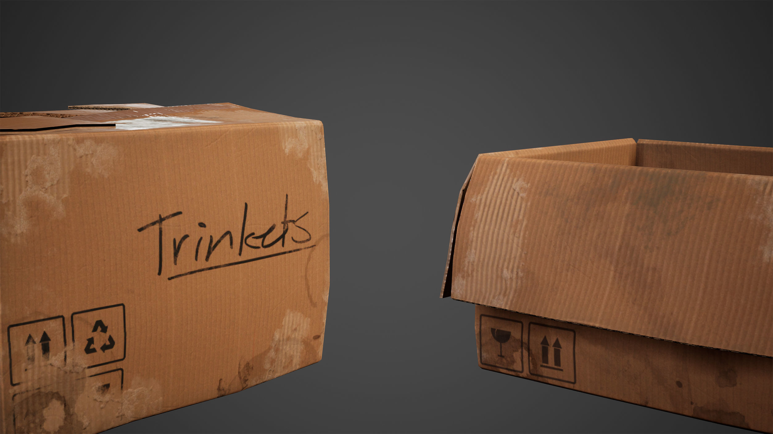 Cardboard Set Low Poly Game Ready group of boxes Low-poly 3D model_3