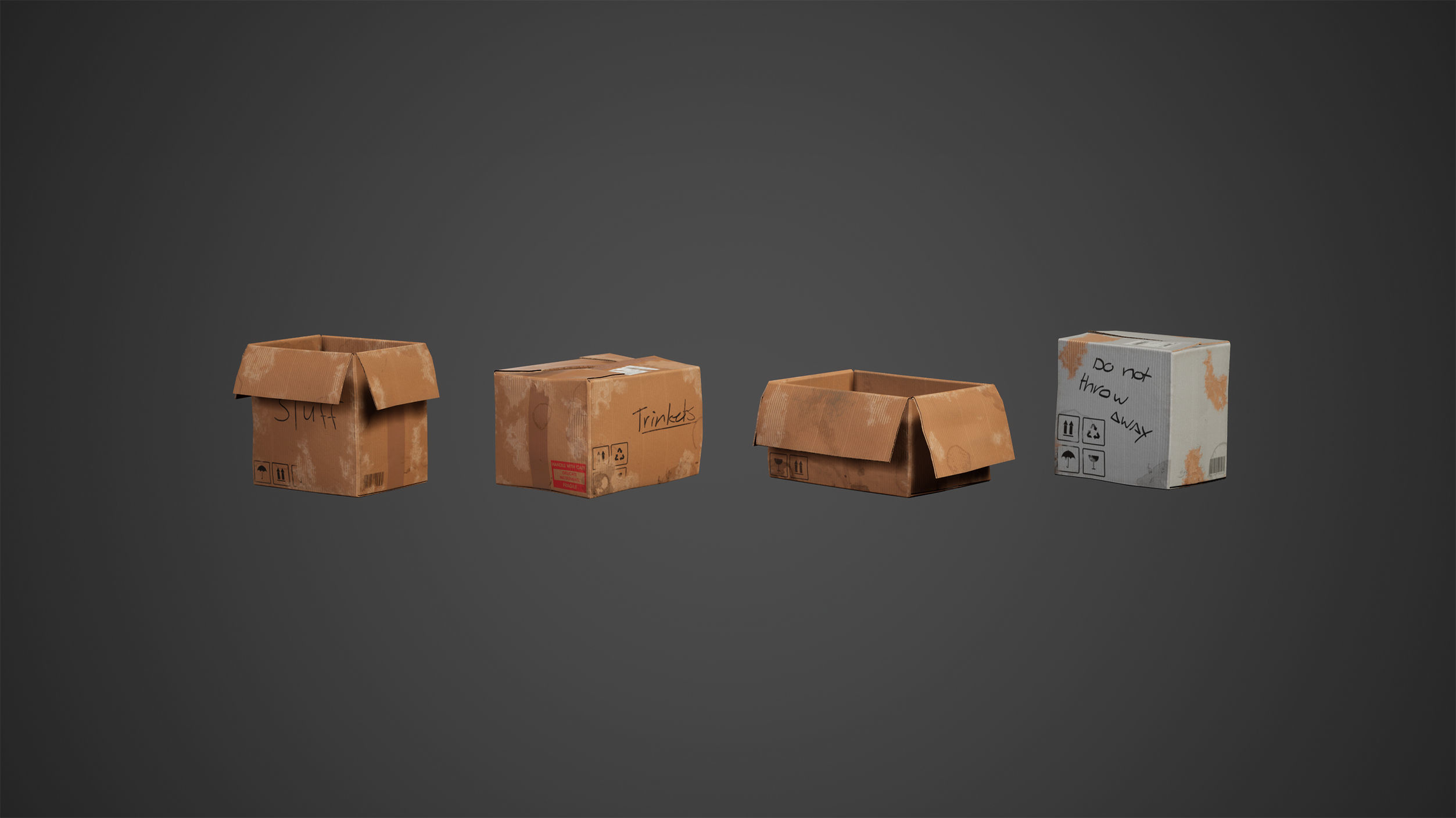 Cardboard Set Low Poly Game Ready group of boxes Low-poly 3D model_5