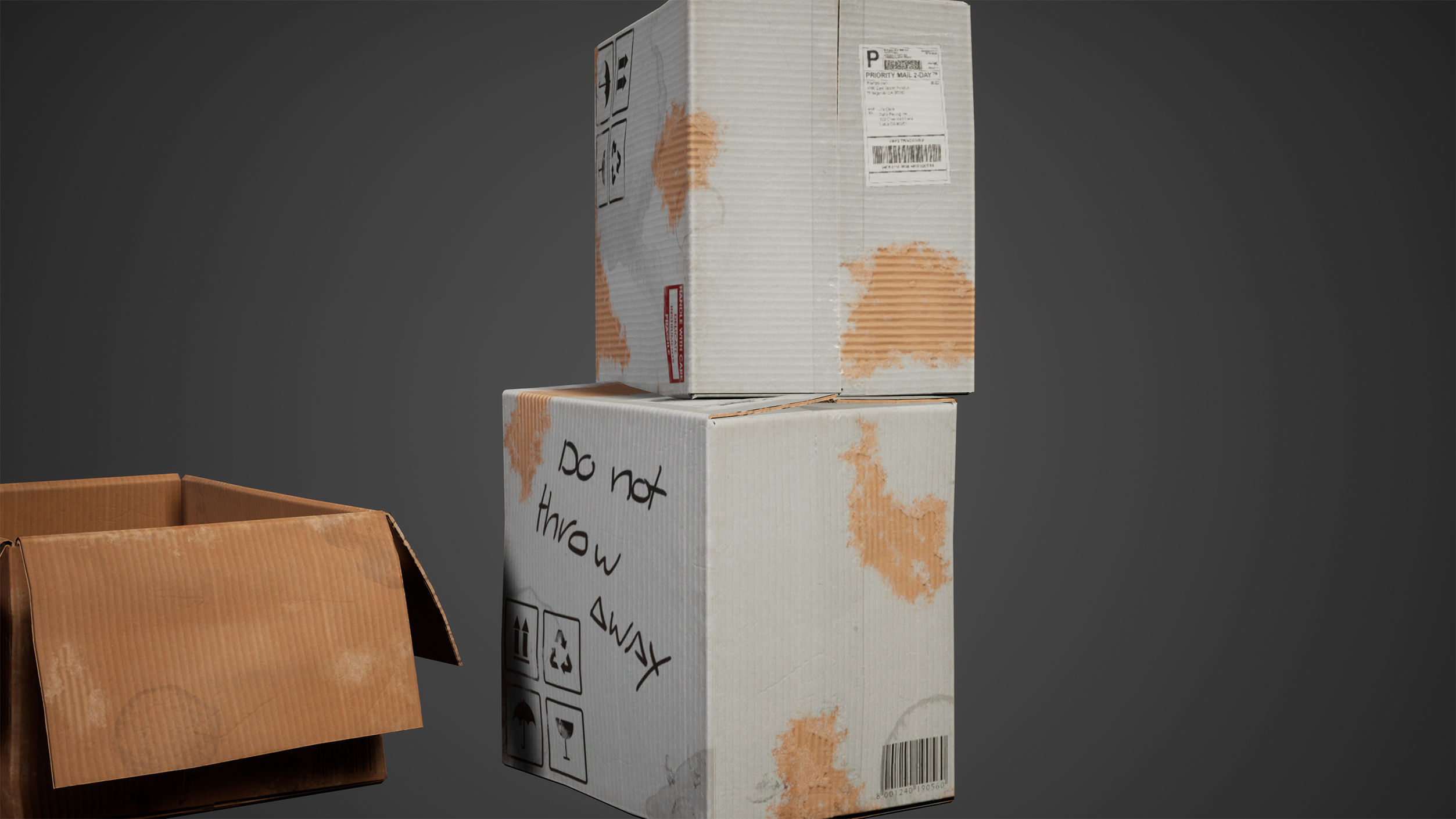Cardboard Set Low Poly Game Ready group of boxes Low-poly 3D model_4