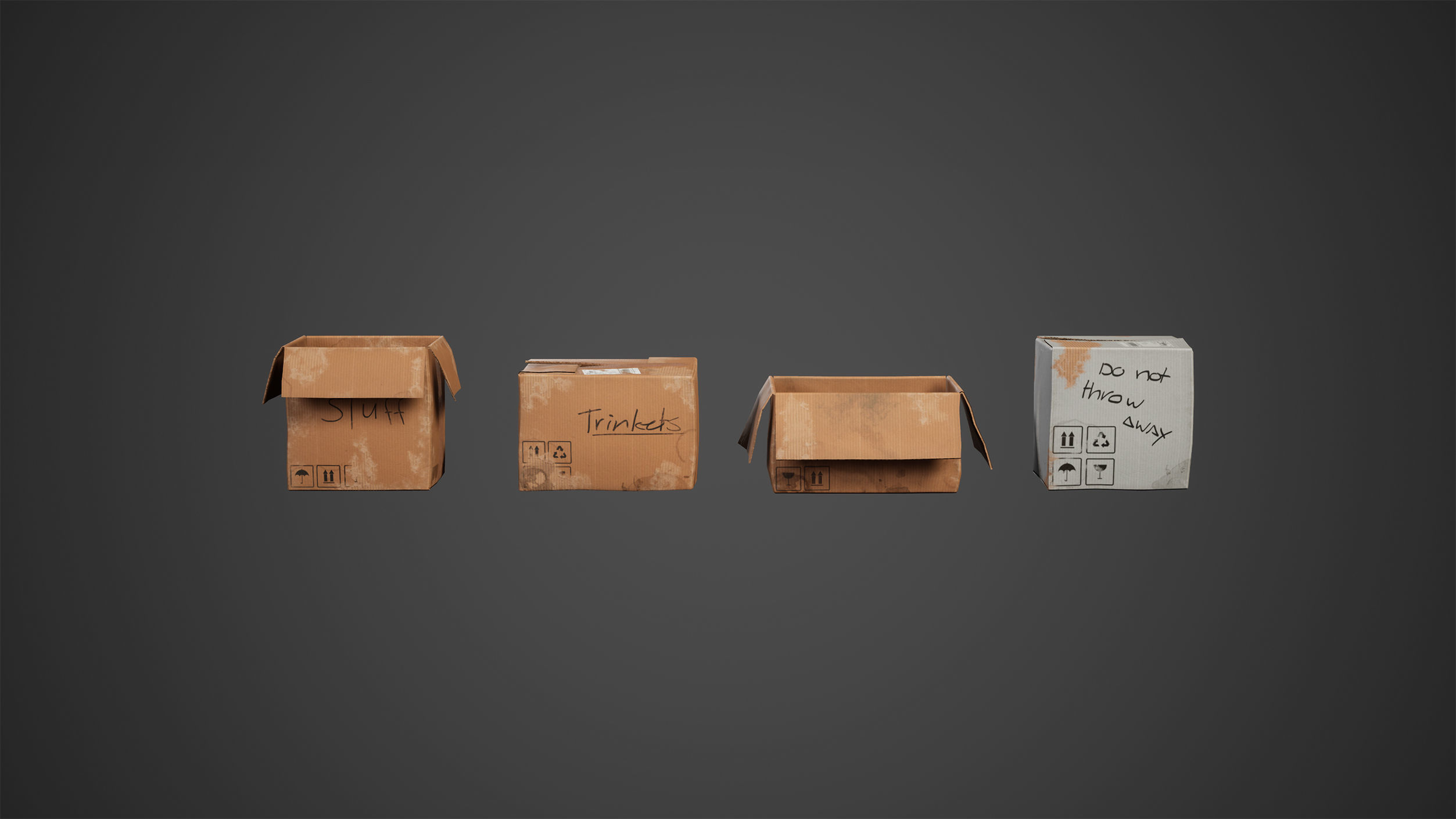 Cardboard Set Low Poly Game Ready group of boxes Low-poly 3D model_2