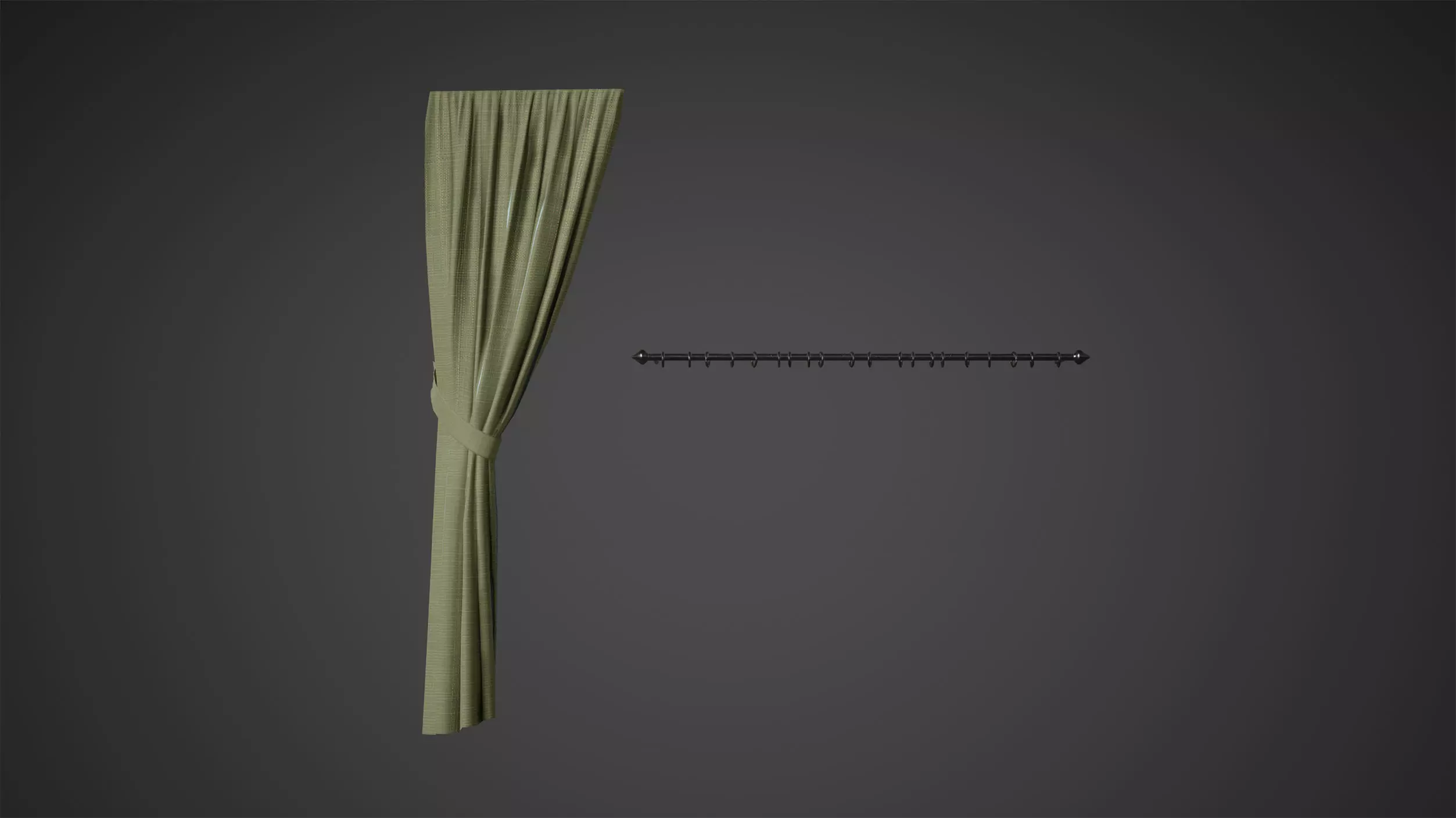 Curtain and Rail Low Poly Game Ready Low-poly 3D model_0