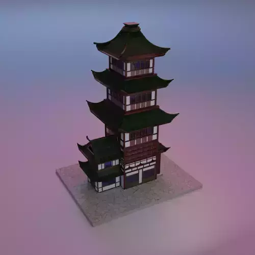 Japanese building architecture Low-poly 3D model
