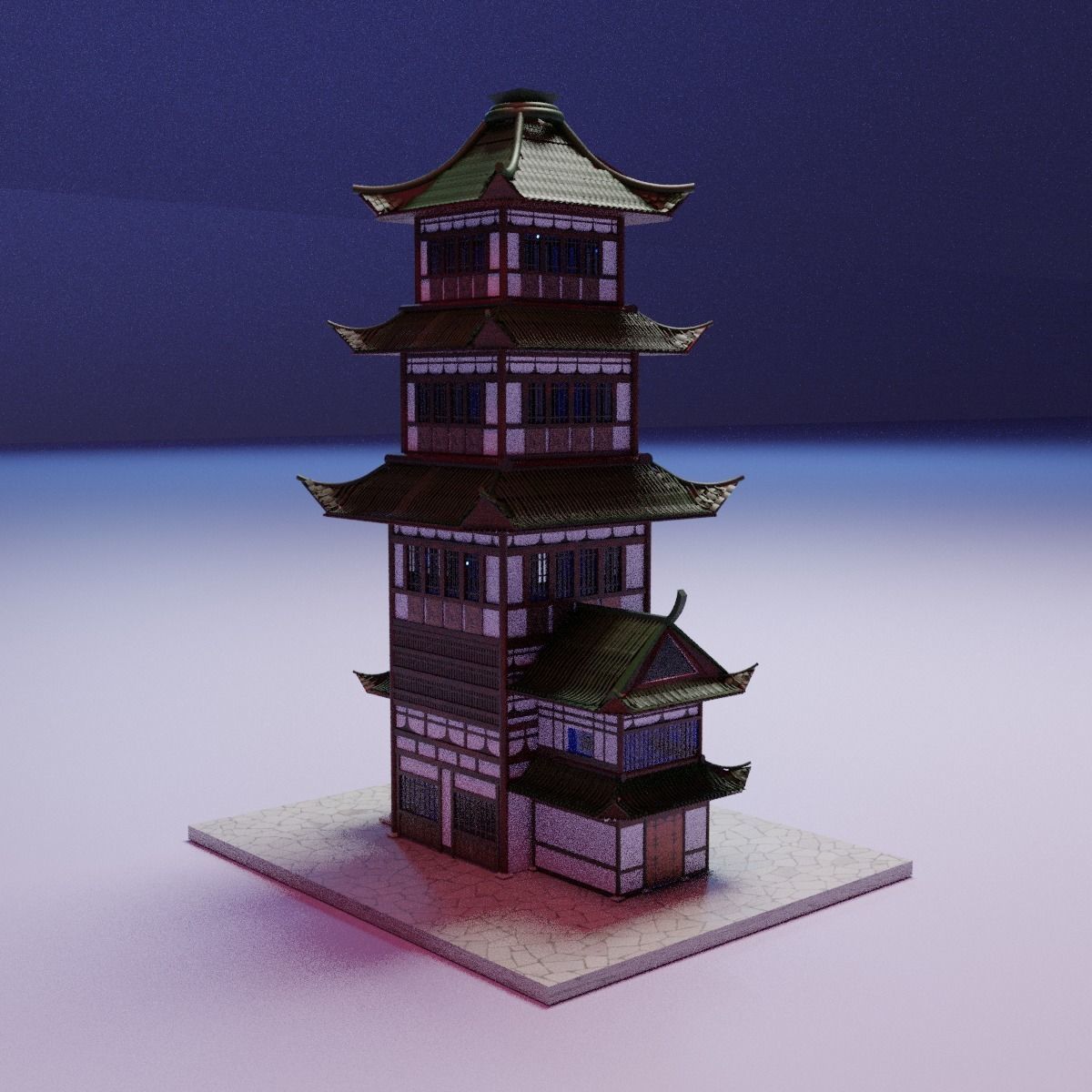 Japanese building architecture Low-poly 3D model_6