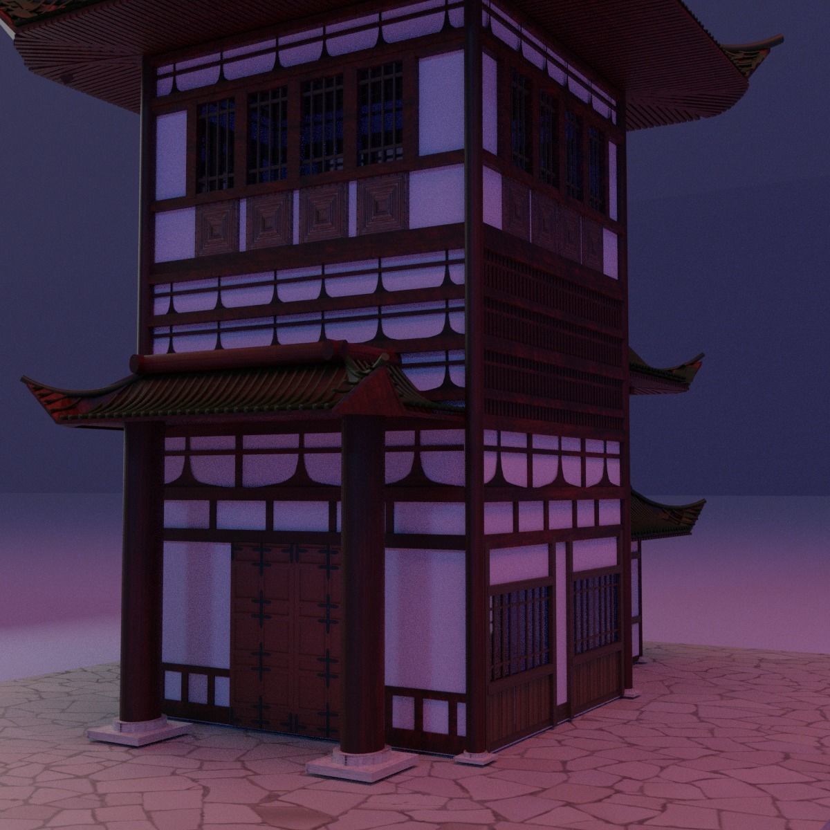 Japanese building architecture Low-poly 3D model_5