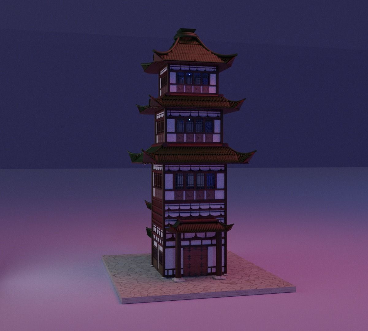 Japanese building architecture Low-poly 3D model_3