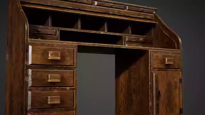 Wood Antique Desk Low Poly Game Ready