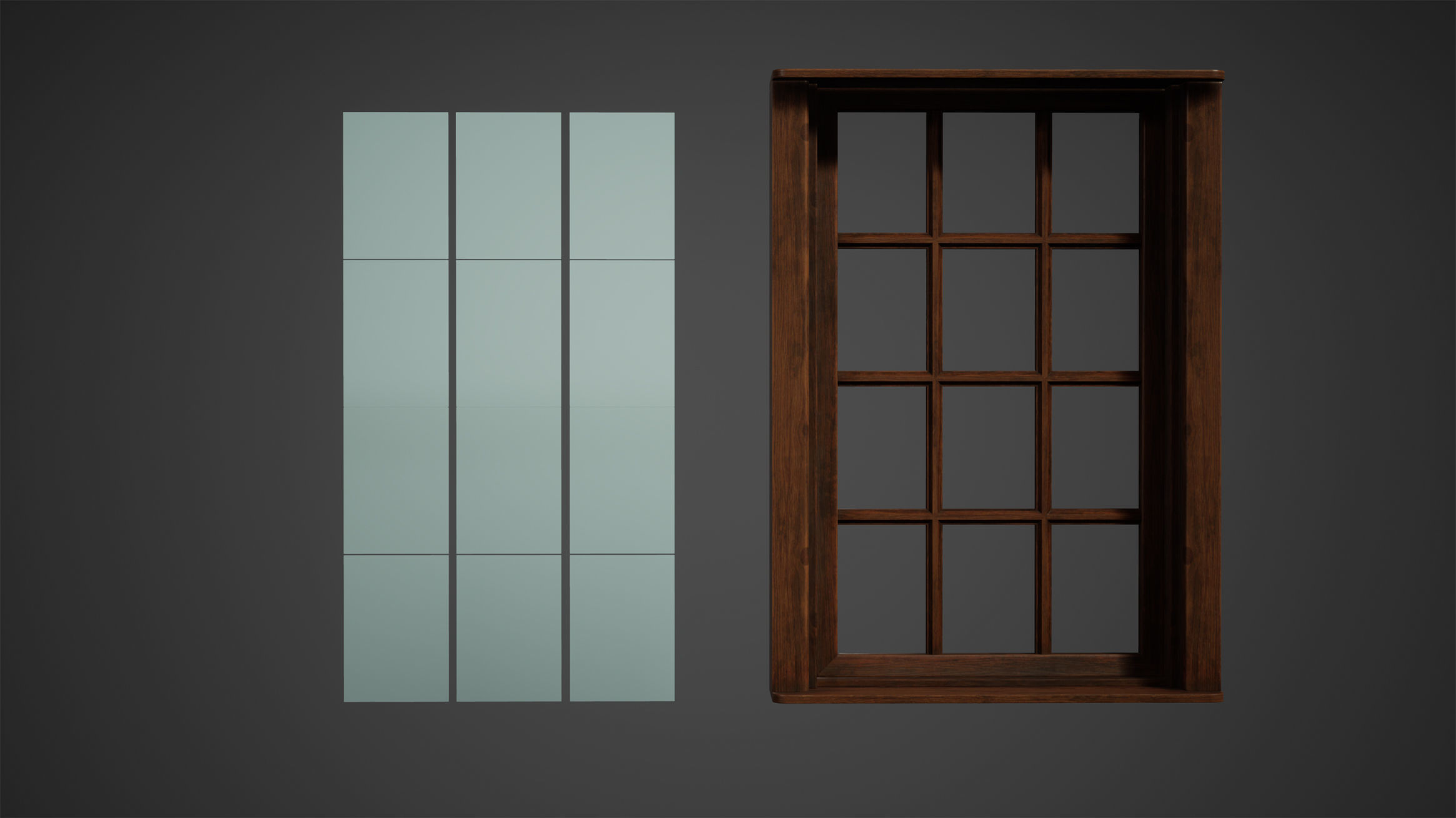 Wooden Window Low Poly Game Ready Low-poly 3D model_1