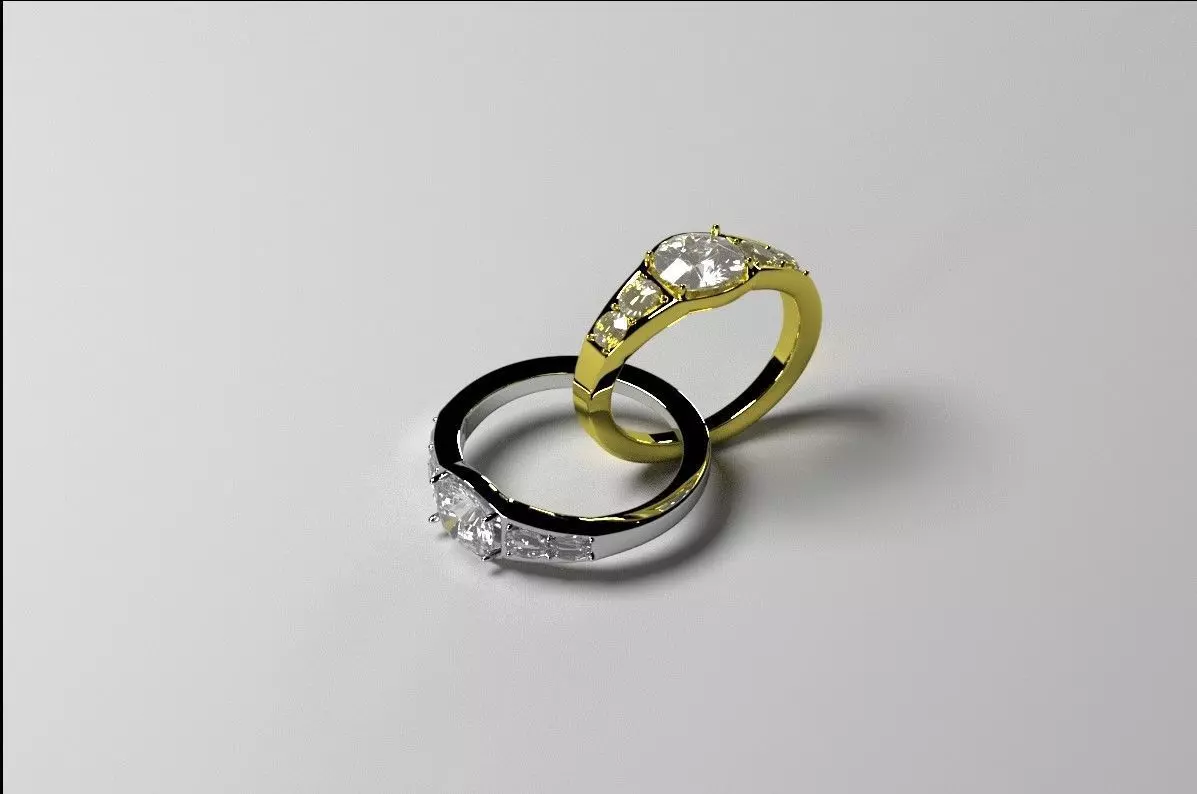 Golden ring and silver ring 3D model_0
