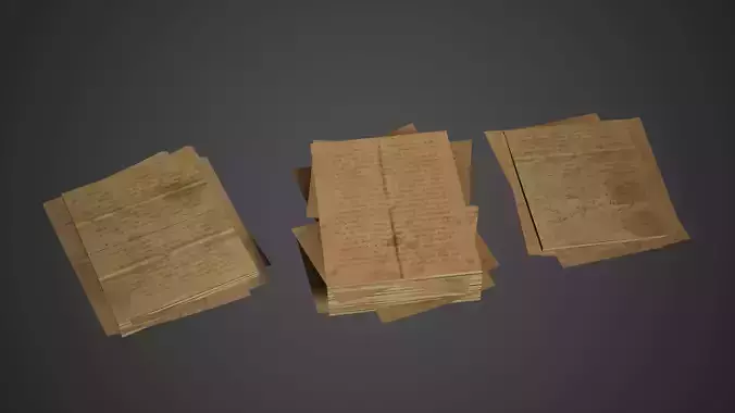 Paper Stacks Pile Low Poly Game Ready Low-poly 3D model