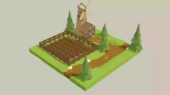low poly windmill landscape 