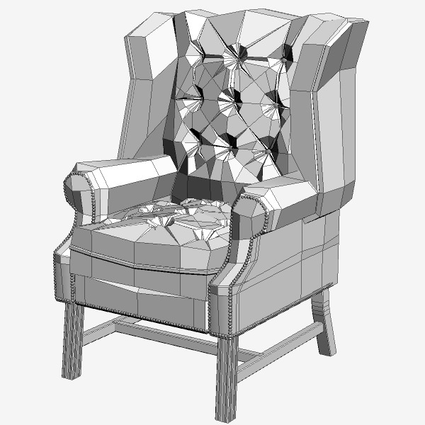 Traditional Wing Back Armchair 3D model_4