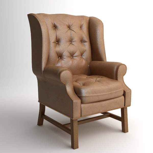 Traditional Wing Back Armchair 3D model_0