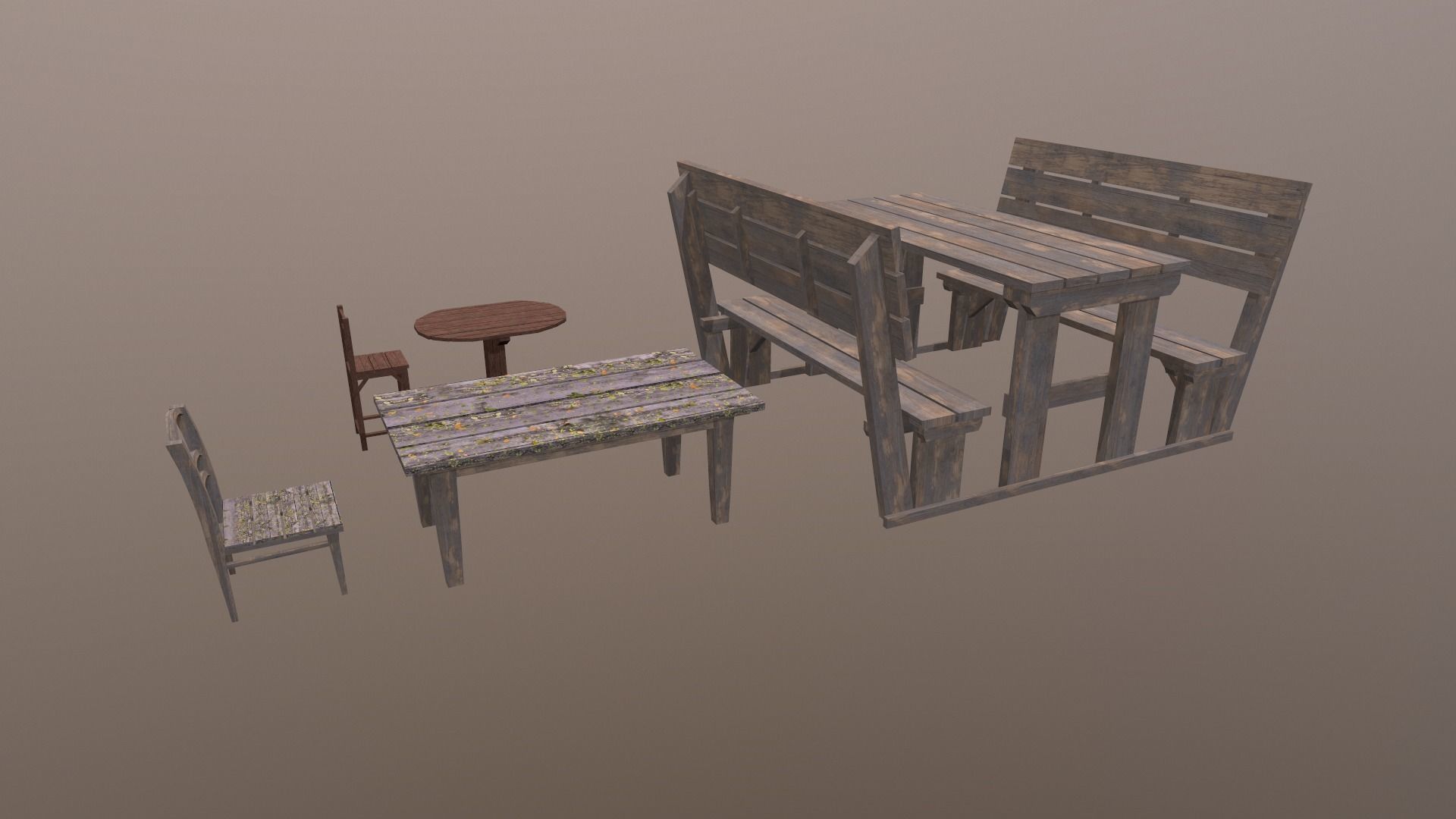 Medieval tables Medieval chairs Low-poly 3D model_2