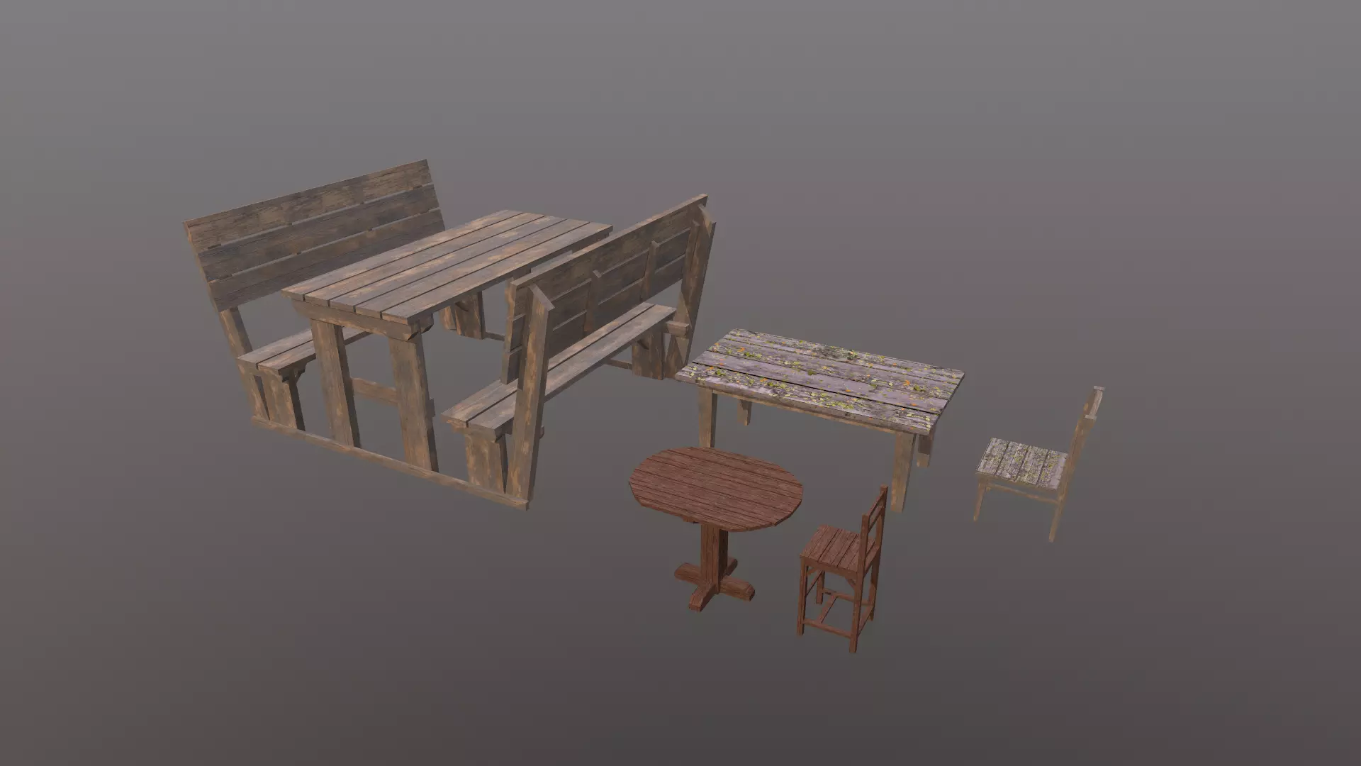 Medieval tables Medieval chairs Low-poly 3D model_0