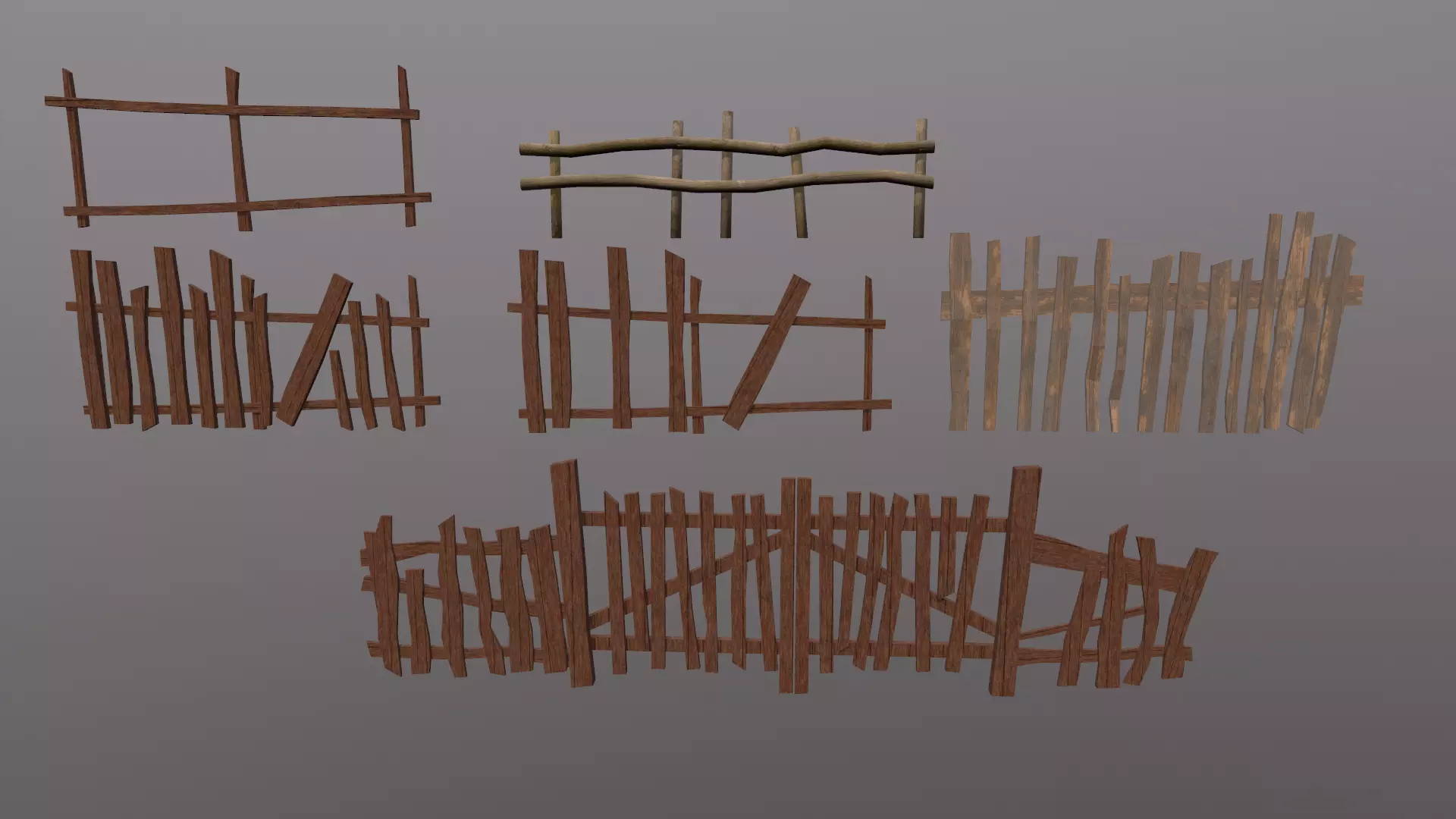 Medieval fences Low-poly 3D model_0
