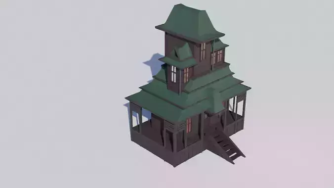 wooden low poly cartoon house