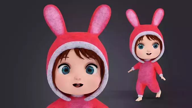 Cartoon Coat Girl Rigged Low-poly 3D model