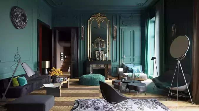 Parisian interior scene 3D model