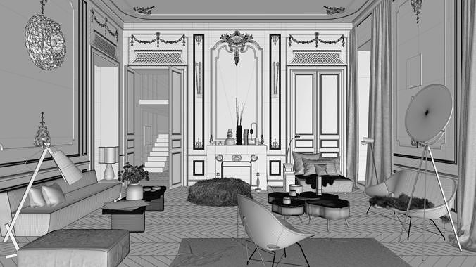 Parisian interior scene 3D model 4