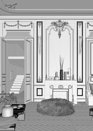 Parisian interior scene 3D model 6