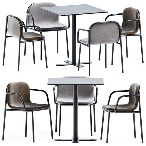 Table Antibes iSi 9063 and Shell Armrest Chair by Annud 3D model