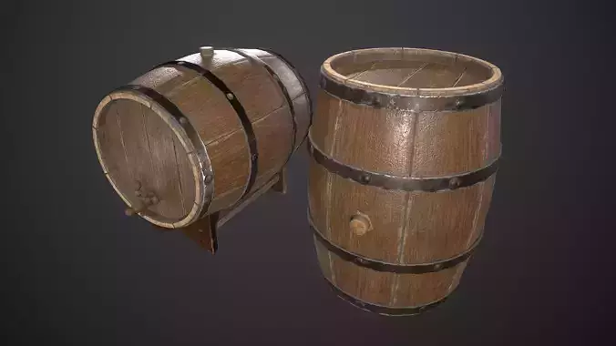 Wooden old pirate barrel low poly