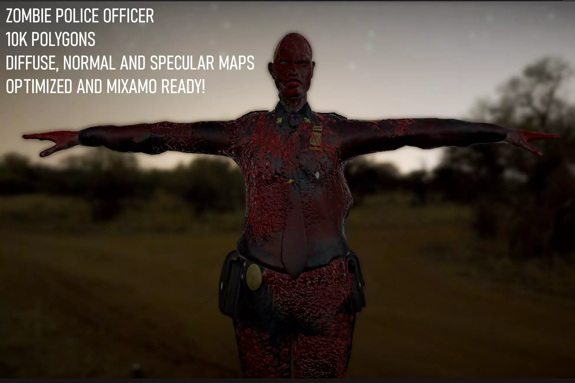 Zombie Police Officer Low-poly 3D model_0